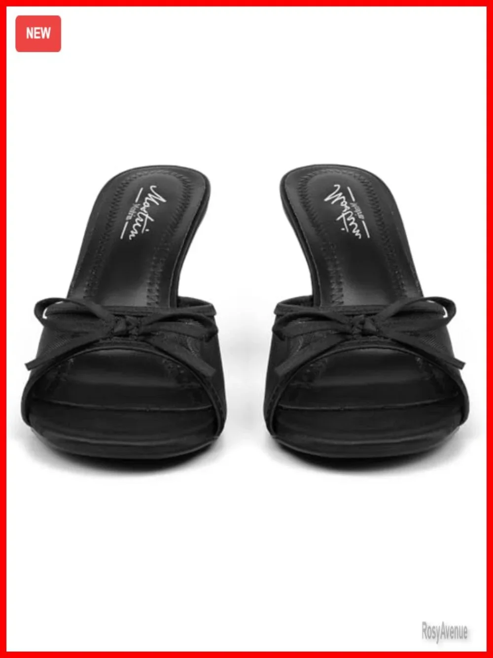 Kitten Heels for Women Round Toe Bow Backless Slip on Stiletto Mules Sandals